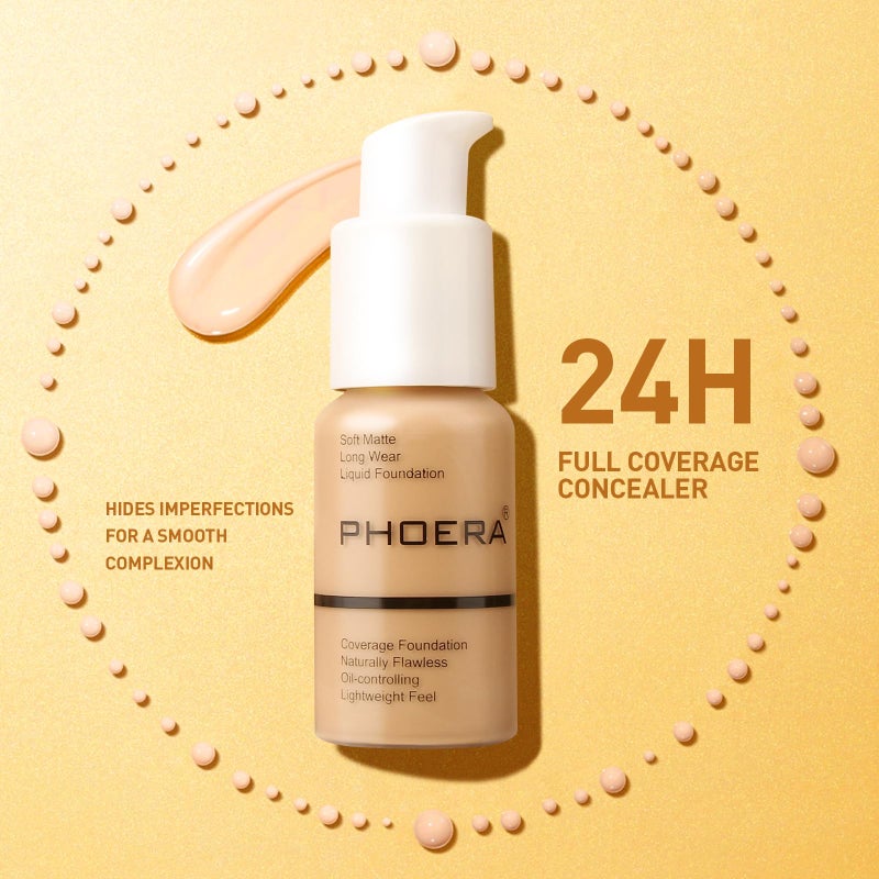 PHOERA Foundation Makeup Naturally Liquid Foundation Full Coverage Mattle Oil-Control Concealer 8 Colors Optional,Great Choice For Gift (#105 Sand,30ml) - Image 3